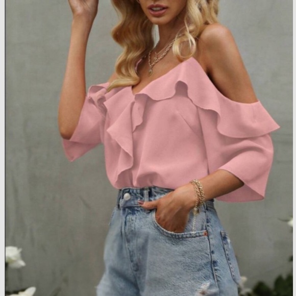 Boho mustard yellow cold shoulder blouse - Picture 8 of 8